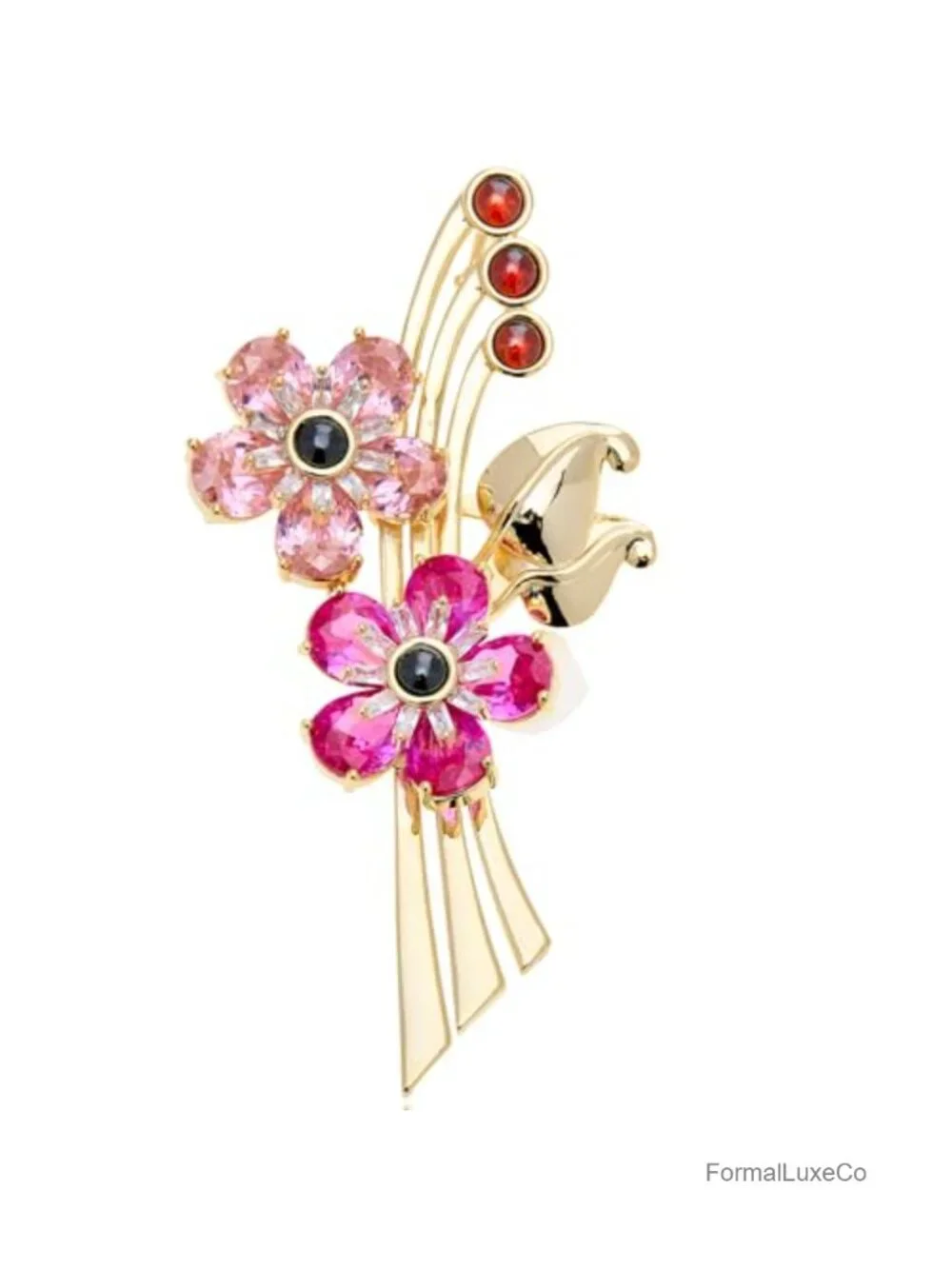Floral Bouquet Cubic Zirconia Brooch Pin for Women, 18K Gold-Plated Copper
